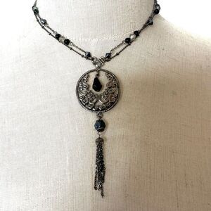Cookie Lee grey and black tassel pendant necklace